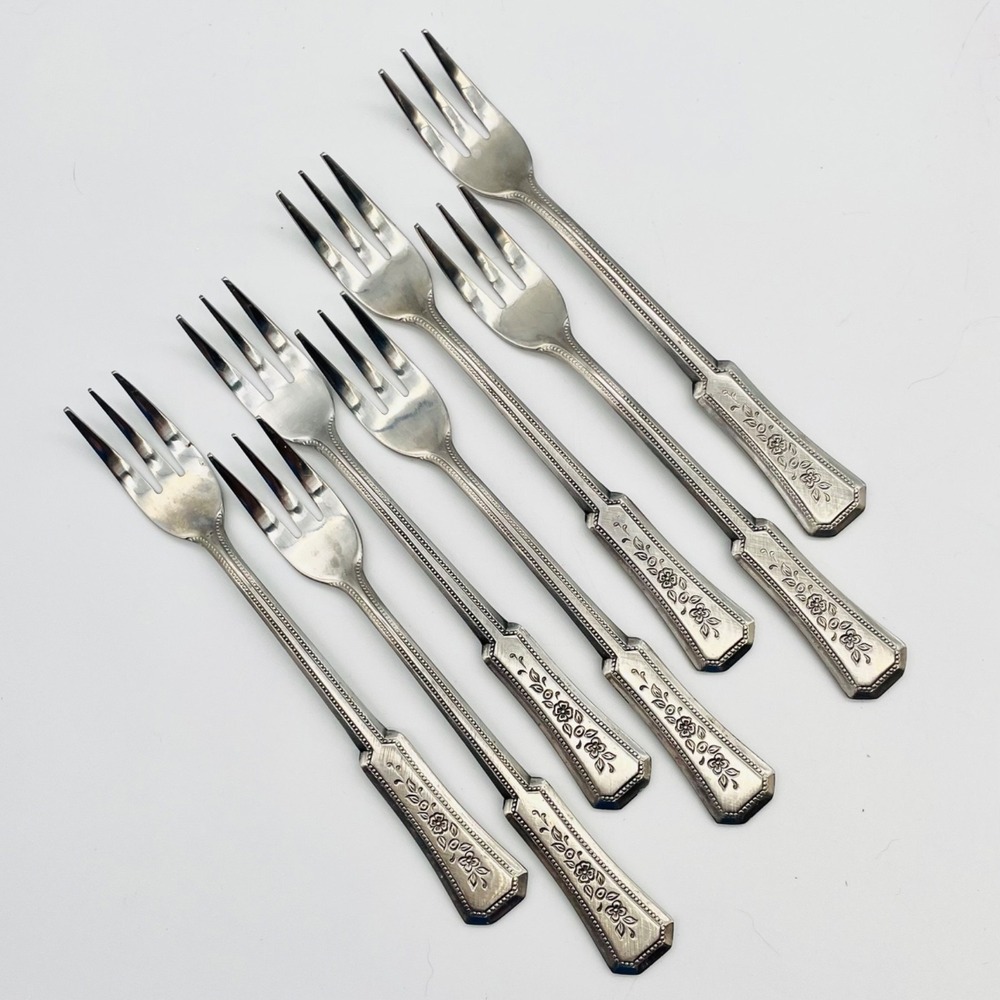 Rogers Stainless Korea Floral Cocktail Seafood Forks set of 7 Landscape